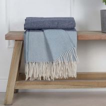 Anna Pure Wool Throw Duck Egg & Dark Blue by Biggie Best